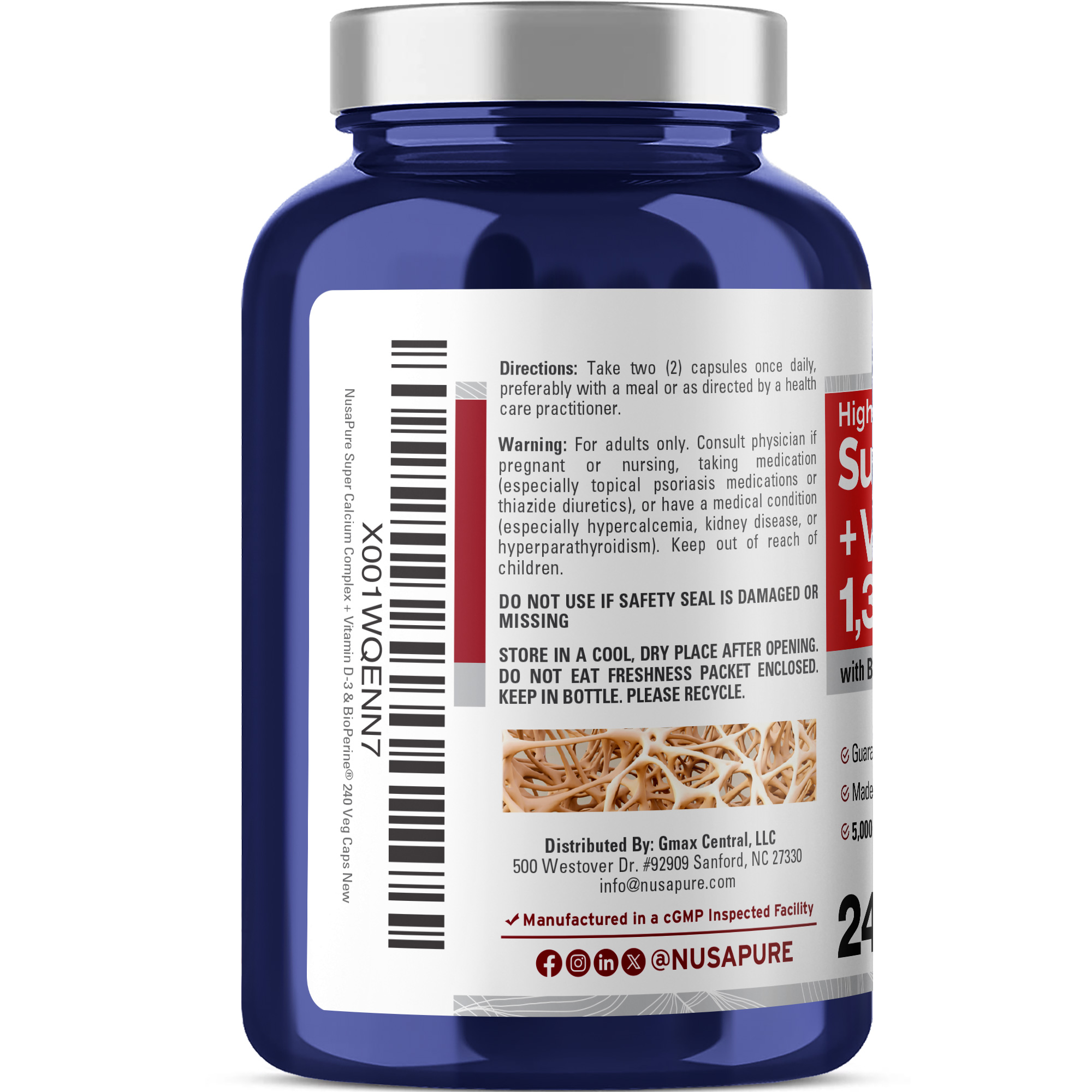 Super Calcium 1,300mg with Vitamin D3 and Bioperine 240 Veggie Caps ( Non-GMO & Soy-Free ) - Image 3