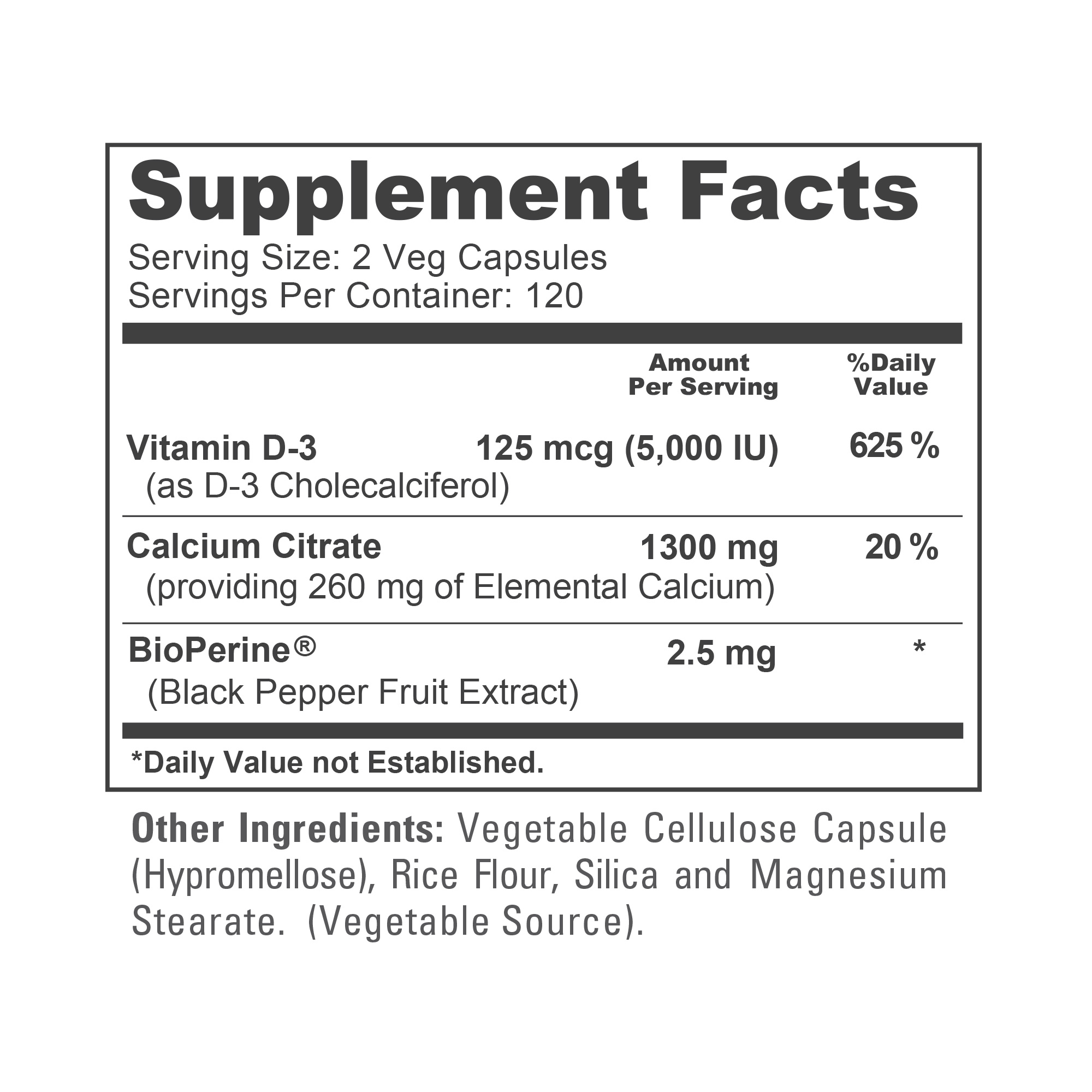 Super Calcium 1,300mg with Vitamin D3 and Bioperine 240 Veggie Caps ( Non-GMO & Soy-Free ) - Image 4