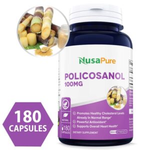 Policosanol 100 mg - 180 Veg Caps (100% Vegetarian, Non-GMO & Gluten-free)
