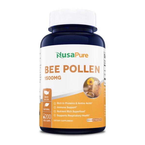 Bee Pollen 1500 mg – 200 Veg Caps (Vegetarian, Non-GMO & Gluten-free