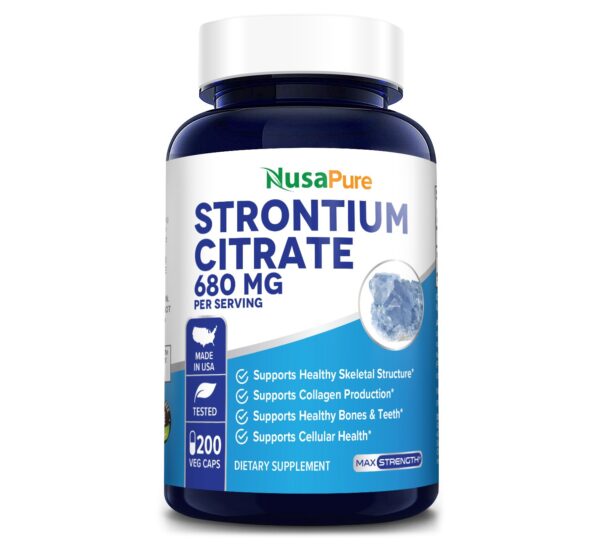 Strontium Citrate 680 mg - 200 Veg Caps (100% Vegetarian, Non-GMO & Gluten-free)