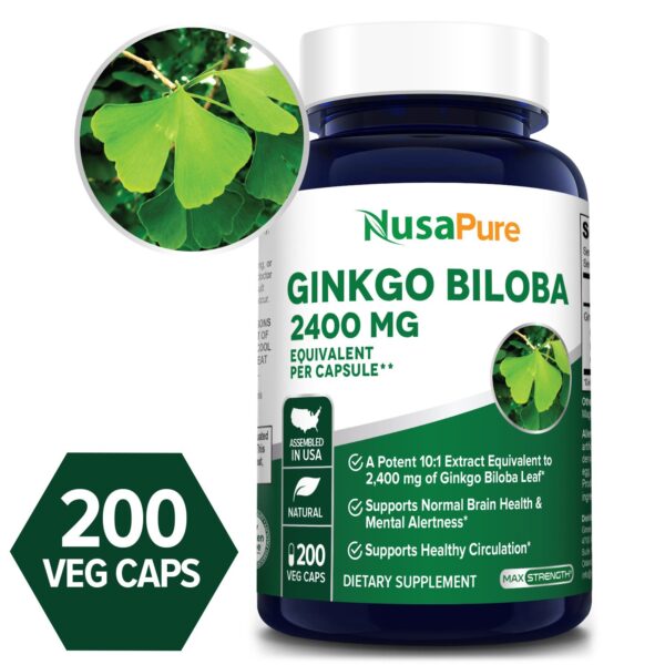 Ginkgo Biloba Standardized Extract 240 Mg Per Caps 200 Capsules Non Gmo Nusapure