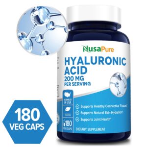Hyaluronic Acid 200 mg-  180  Veg Caps (100 % Vegetarian,Non-GMO & Gluten-free)