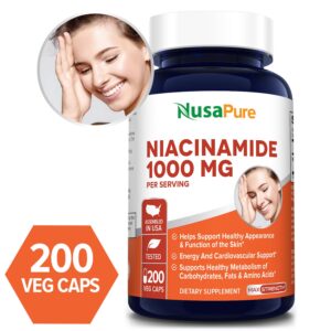 Niacinamide 1000 mg- 200 Veg Caps (100% Vegetarian, Non-GMO & Gluten-free)
