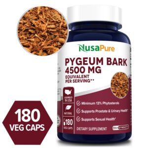 Pygeum Bark Extract 4500 mg -180 Veg Caps (100% Vegetarian, Non-GMO & Gluten-free)