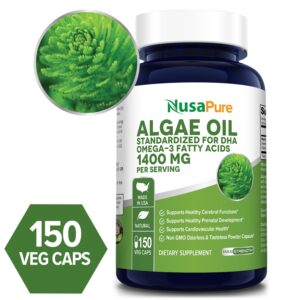 Algae Oil 1400 mg - 150 Veg Caps (100% Vegetarian, Non-GMO & Gluten-free) - Omega 3
