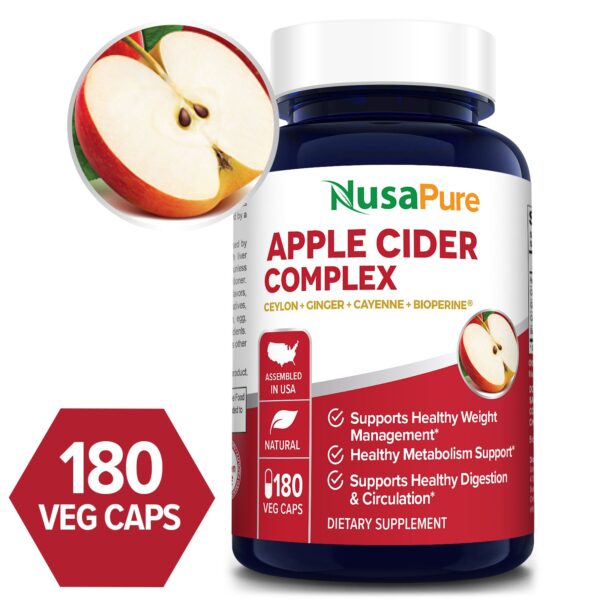 Apple Cider complex with Bioperine and organic apple cider vinegar powder - 180 Veg Caps (Vegetarian, Non-GMO & Gluten-free)