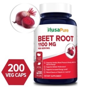Beet Root 1100 mg - 200 Veg Caps (Organic beet root powder, Vegetarian, Non-GMO & Gluten-free)