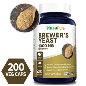 Brewers Yeast 1000 mg - 200 Veg Caps (100% Vegetarian, Non-GMO & Gluten-free)