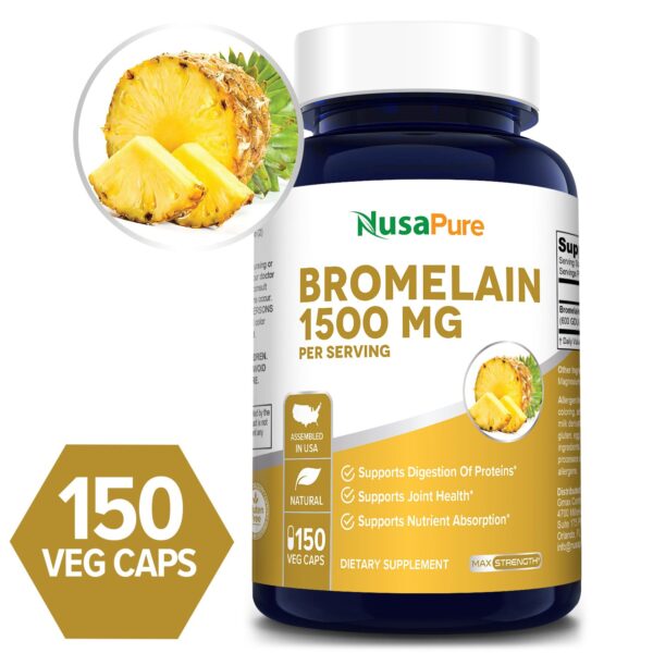 Bromelain 1500 mg 150 Veg Caps (100 Vegetarian, NonGMO & Gluten
