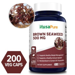 Brown Seaweed Extract 500 mg - 200 Veg Caps  (100% Vegetarian, Non-GMO & Gluten-free) - Standardized to 5% Fucoxanthin