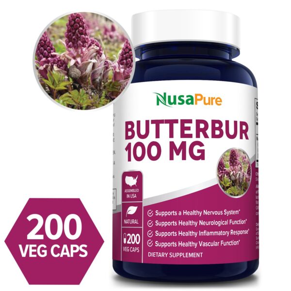 Butterbur Extract 100 mg - 200 Veg Caps (100% Vegetarian, Non-GMO & Gluten-free)