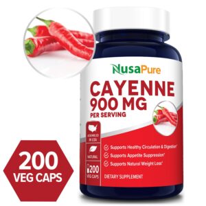 Cayenne Pepper 900 mg - 200 Veg Caps (100% Vegetarian, Non-GMO & Gluten-free)