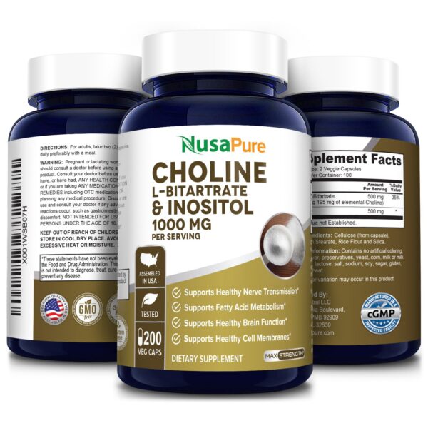 Choline & Inositol 1000 mg 200 Veg Caps (100 Vegetarian, NonGMO