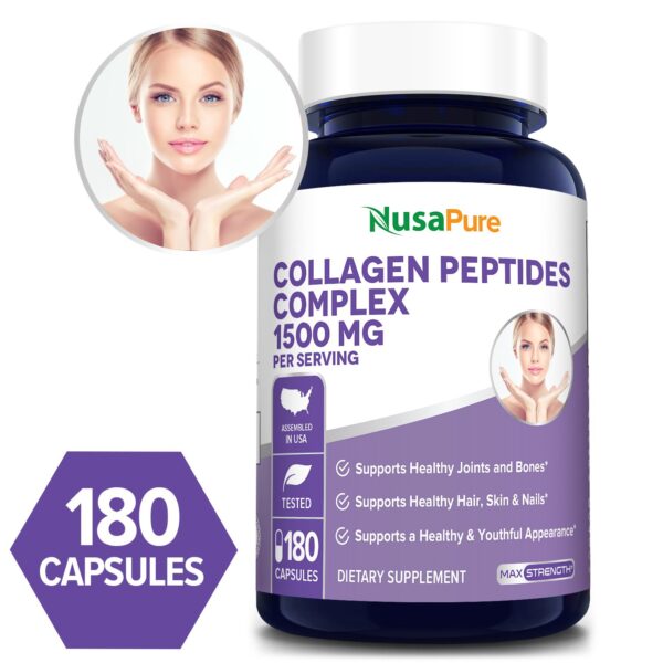 Collagen Peptides Complex 1500 mg - 180 Caps  (Non-GMO & Gluten-Free)