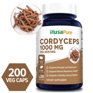 Cordyceps 1000 mg -200 Veg Caps ( 100 % Vegetarian, Non-GMO & Gluten-free)