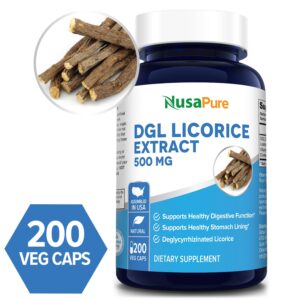 DGL Licorice 500 mg-  200 Veg Caps (100 % Vegetarian, Non-GMO & Gluten-free)