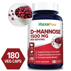D-Mannose 1500 mg- 180 Veg Caps (100% Vegetarian, Non-GMO & Gluten-free. With Organic D-Mannose