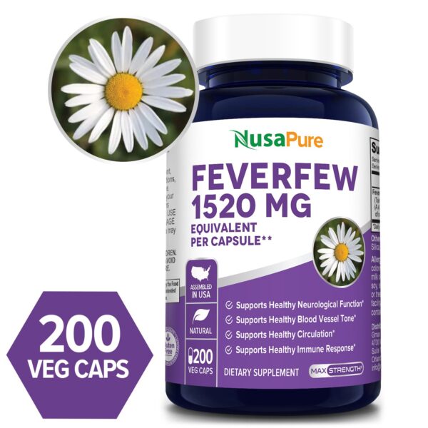Feverfew  1520 mg - 200 Veg Caps (100% Vegetarian, Non-GMO & Gluten-free)