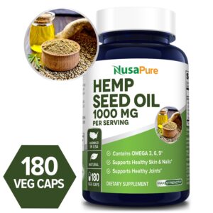 Hemp Seed Oil 1000 mg- 180 Veg Caps-Made with ORGANIC Hemp Seed Oil (100% Vegetarian, Non-GMO, Gluten-free)