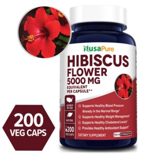 Hibiscus Flower 5000 mg - 200 Veg Caps (100% Vegetarian, Non-GMO & Gluten-free)