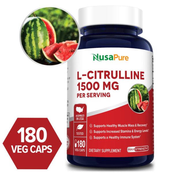 L-Citrulline 1500 mg - 180 Veg Caps (100% Vegetarian, Non-GMO & Gluten-free)