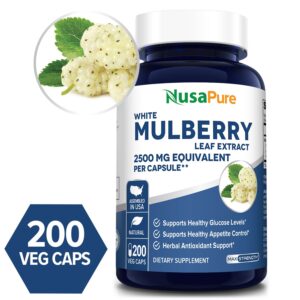 White Mulberry Leaf 2500mg - 200 Veg Caps (100% Vegetarian, Non-GMO & Gluten-free)
