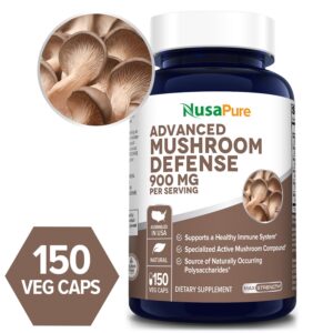 Advanced Mushroom Defense 900 mg - 150 Veg Caps (100 % Vegetarian, Non-GMO & Gluten-free)