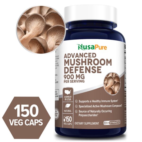 Advanced Mushroom Defense 900 mg - 150 Veg Caps (100 % Vegetarian, Non-GMO & Gluten-free)