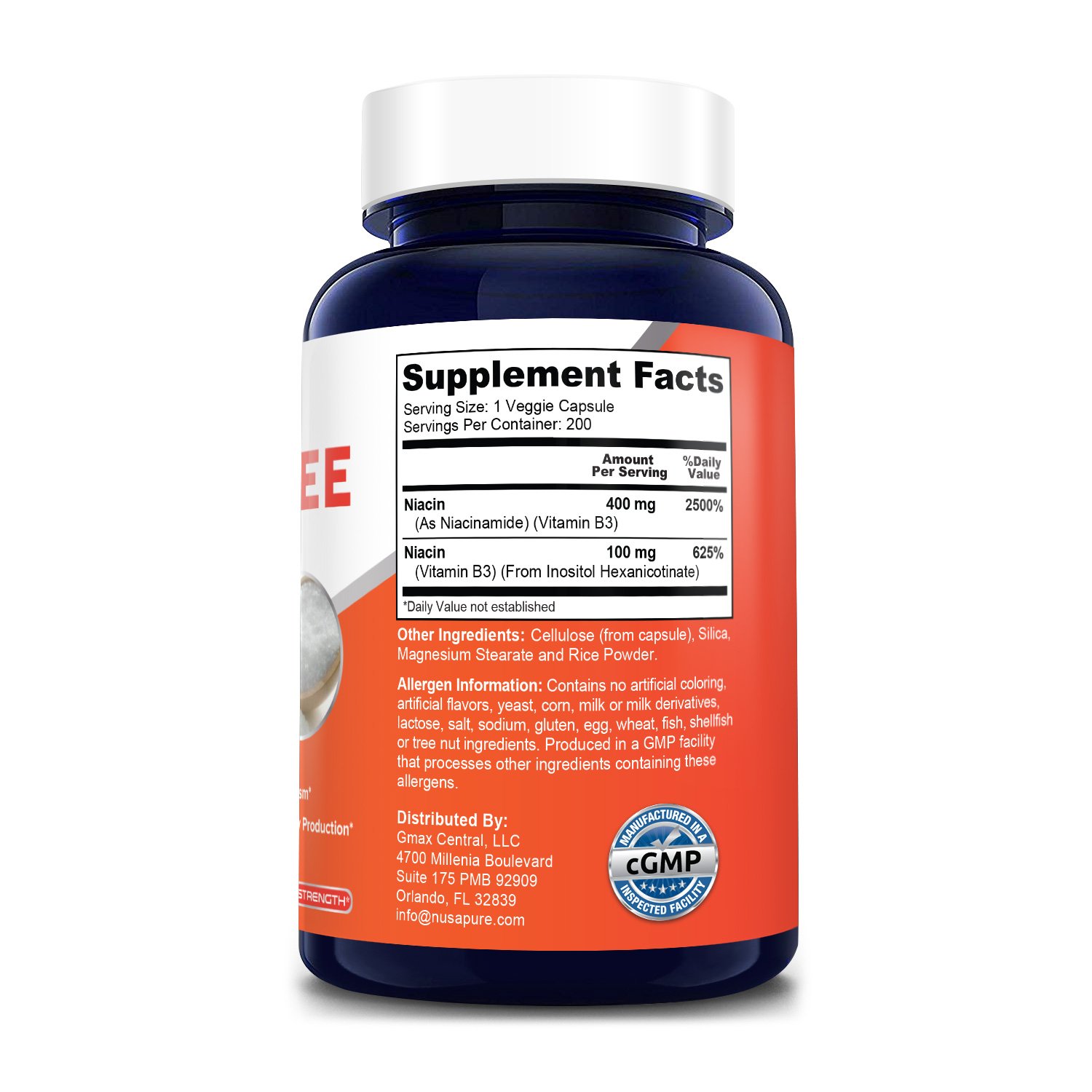 Flush Free Niacin 500 mg 200 Veg Caps (100 Vegetarian, NonGMO