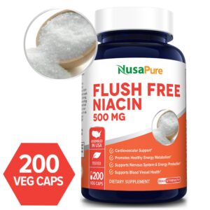 Flush Free Niacin 500 mg - 200 Veg Caps (100% Vegetarian, Non-GMO & Gluten-free)