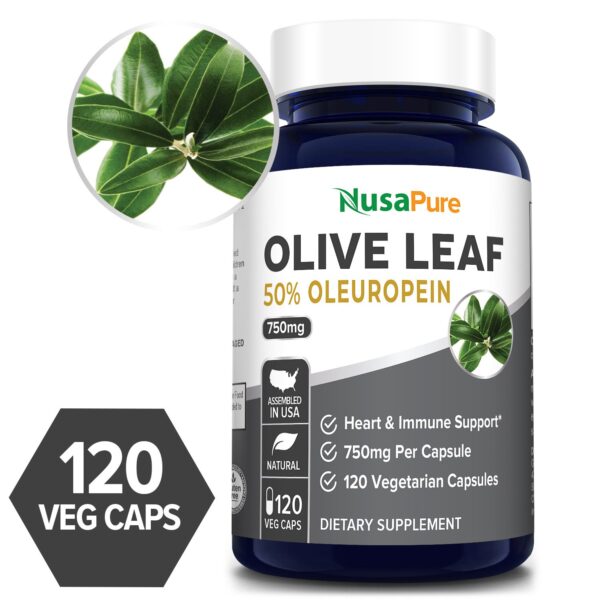 Olive Leaf 50% Oleuropein 750 mg - 120 Veg Caps (100% Vegetarian, Non-GMO, Gluten-free)