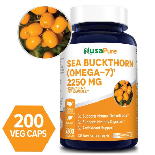 Sea Buckthorn (Omega 7) 2,250mg - 200 Veg Caps (100% Vegetarian, Non-GMO & Gluten-free)