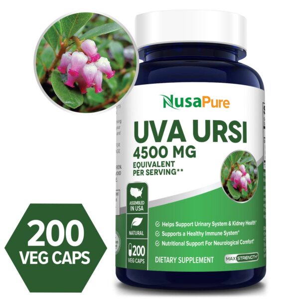 Uva Ursi 4500mg- 200 Veg Caps (100% Vegetarian, Non-GMO & Gluten-free)