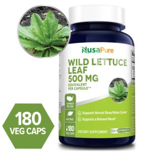 Wild Lettuce Leaf 500 mg - 180 Veg Caps (100% Vegetarian, Non-GMO & Gluten-free, Manufactured with Organic Wild Lettuce)