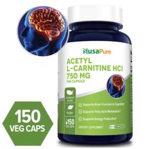 Acetyl L-Carnitine HCL 750 mg - 150 Veg Caps (Vegetarian, Non-GMO & Gluten-free)