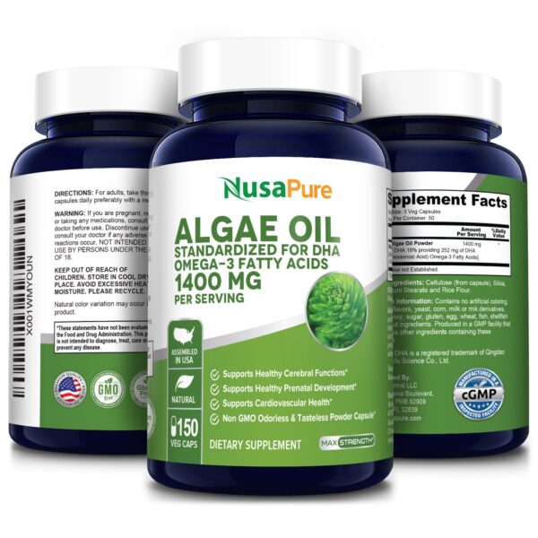 Algae Oil 1400mg 150 Veg Caps ( 100Vegetarian, Non GMO & Gluten