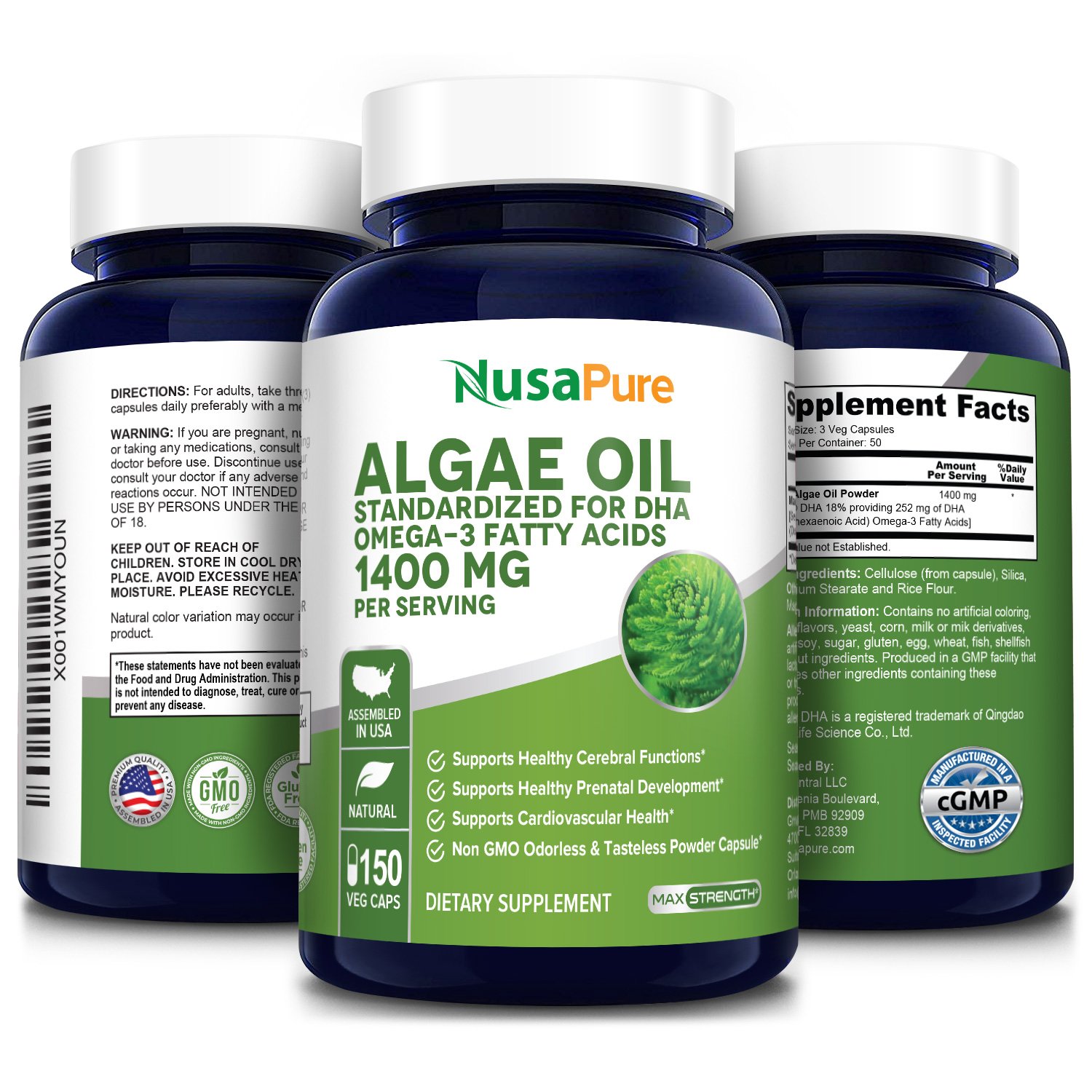 Algae Oil 1400 mg – 150 Veg Caps (100% Vegetarian, Non-GMO & Gluten