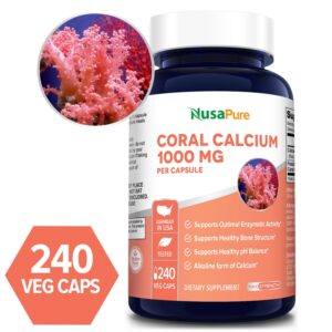 Coral Calcium 1000 mg - 240 Veg Caps (Non-GMO & Gluten-free) Ecologically friendly sourced