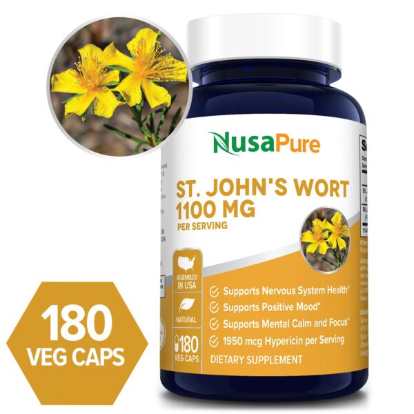 St. John's Wort 1100 mg- 180 Veg Caps (100% Vegetarian, Non-GMO & Gluten-free)