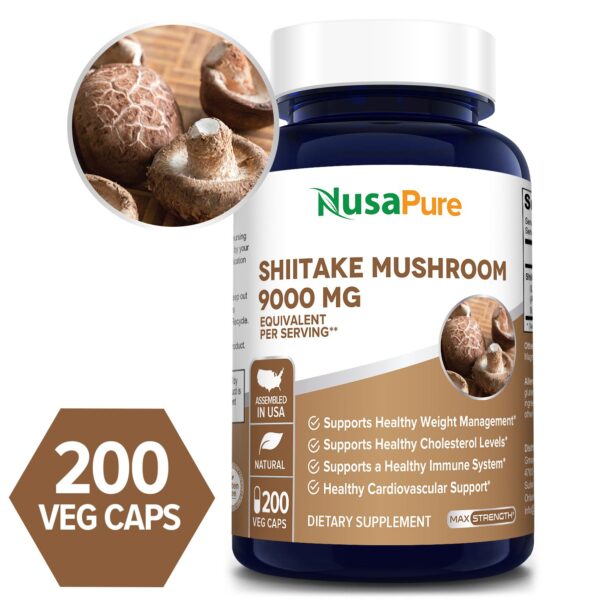 Shiitake Mushroom 9000 mg - 200 Veg Caps (100% Vegetarian, Non-GMO & Gluten-free)