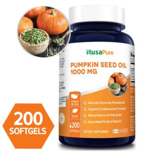 Pumpkin Seed Oil 1000mg 200 Softgel Capsules (Non-GMO, Gluten Free) Cold-Pressed - Fatty Acids - Great for Hair Growth, Prostate Health - Made in USA - 100% Money Back Guarantee!
