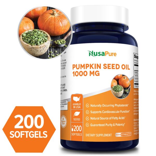 Pumpkin Seed Oil 1000mg 200 Softgel Capsules (NonGMO, Gluten Free