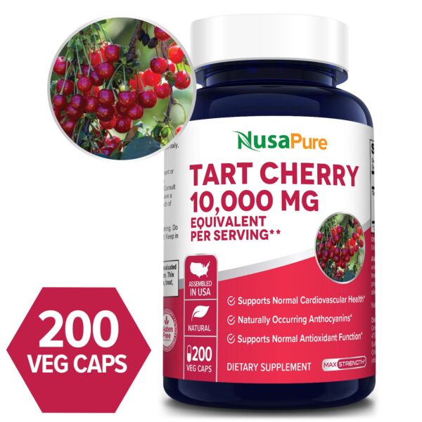 Tart Cherry 10,000 mg 200 veggie caps (Vegan, Non-GMO & Gluten-free) Antioxidant Support, Naturally Occurring Anthocyanins *