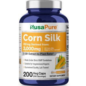 NusaPure Corn Silk Extract 3,000 mg per Caps - 200 Veggie Caps (100% Vegetarian, Non-GMO, Extract 20:1, Vegan)